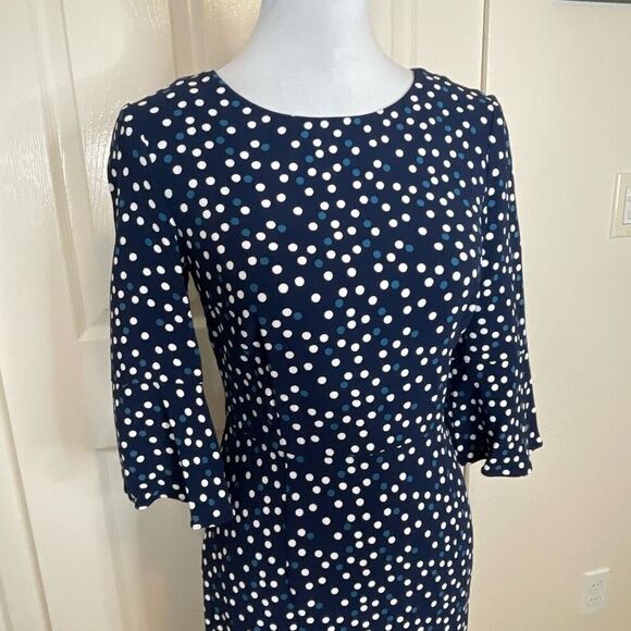 Boden Polka Dot 3/4 Flutter Sleeve Dress Navy Size 4 - Picture 4 of 13